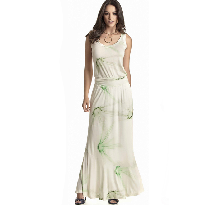 Vestido longo estampado verde 