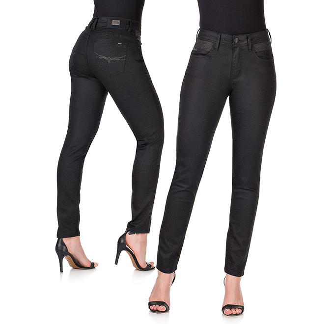 Calça jeans cigarrete cós alto 